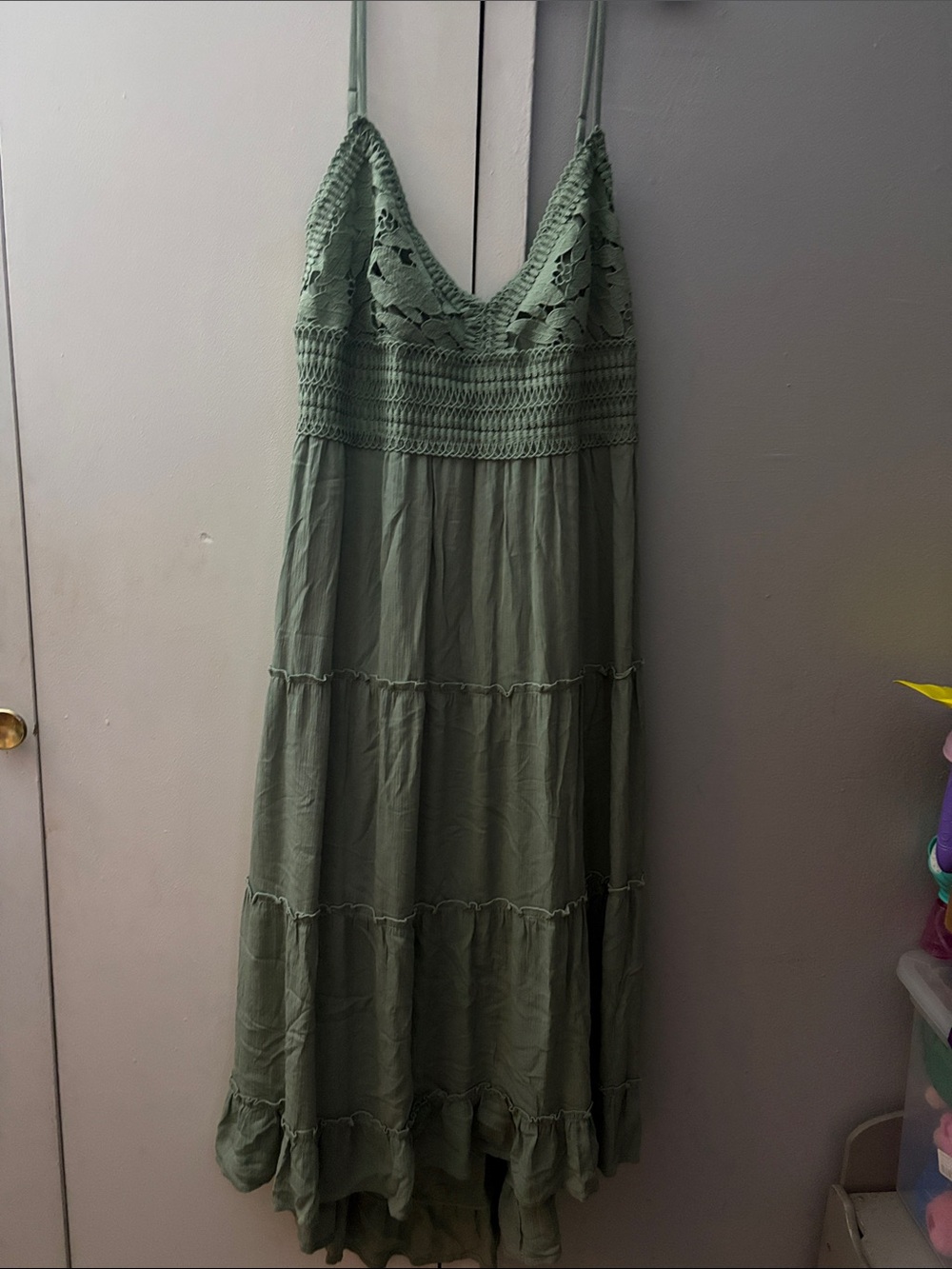 Boho Olive Green Crochet Maxi Dress